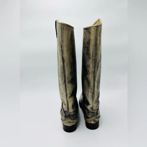 Frye Boots Lindsay Plate Knee High Tall Pull-On Gray Women's Size 8.5 Distressed