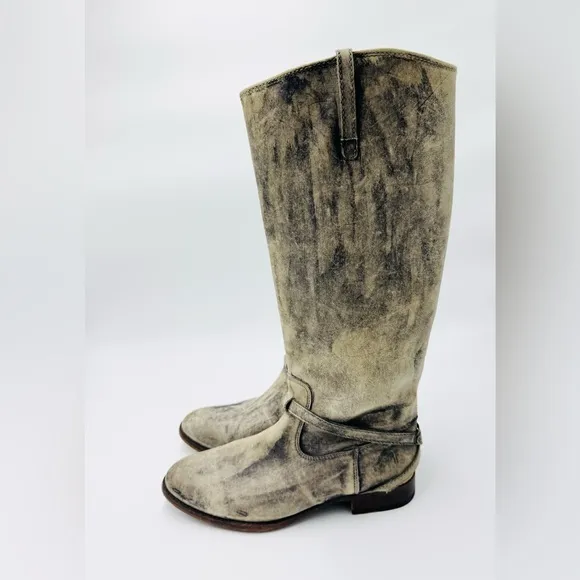 Frye Boots Lindsay Plate Knee High Tall Pull-On Gray Women's Size 8.5 Distressed