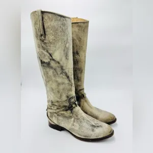 Frye Boots Lindsay Plate Knee High Tall Pull-On Gray Women's Size 8.5 Distressed