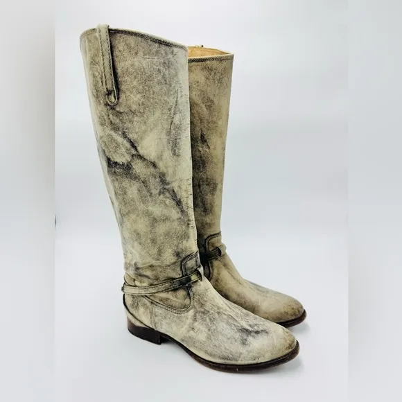 Frye Boots Lindsay Plate Knee High Tall Pull-On Gray Women's Size 8.5 Distressed