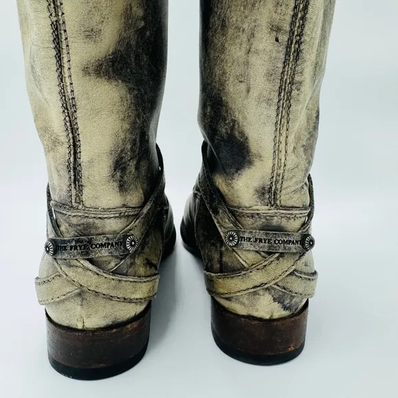 Frye Boots Lindsay Plate Knee High Tall Pull-On Gray Women's Size 8.5 Distressed