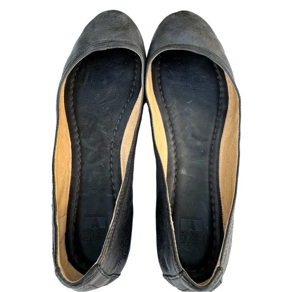 FRYE Carson Black Leather Round Toe Ballet Flats Loafers Women’s Size 8.5