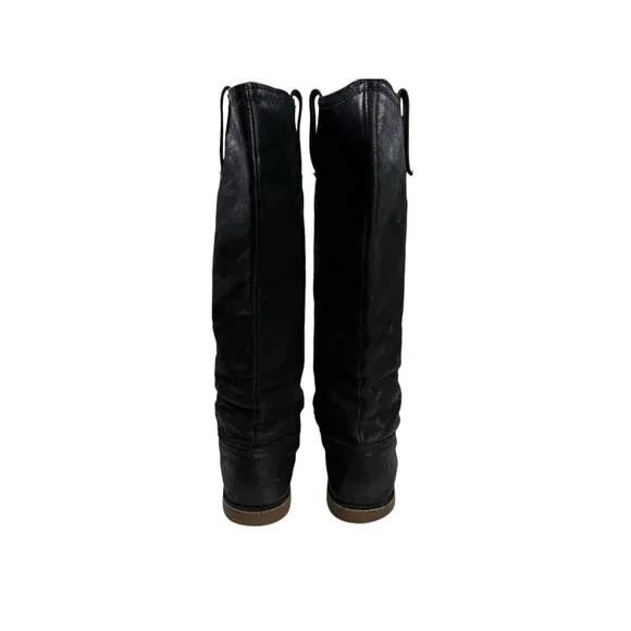 Frye Celia x Stitch Tall Riding Boots Size 8.5 Black Marbled Leather Pull on