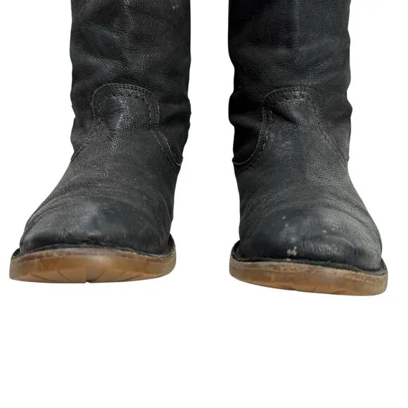 Frye Celia x Stitch Tall Riding Boots Size 8.5 Black Marbled Leather Pull on
