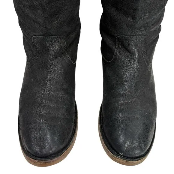 Frye Celia x Stitch Tall Riding Boots Size 8.5 Black Marbled Leather Pull on