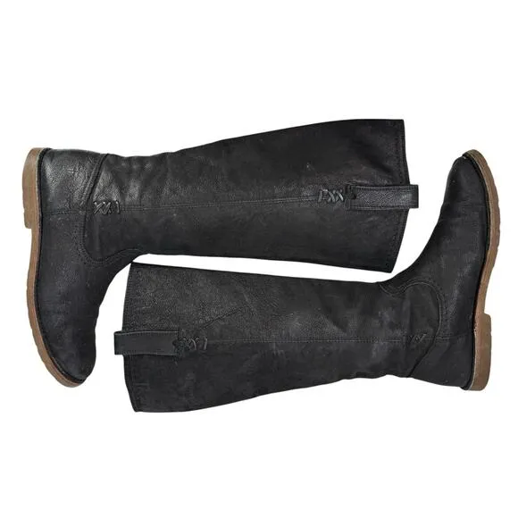 Frye Celia x Stitch Tall Riding Boots Size 8.5 Black Marbled Leather Pull on