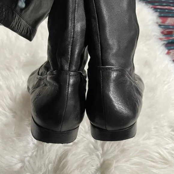 Frye Cindy Slouch Soft Black Leather Tall Pull On Riding Boots Size 8