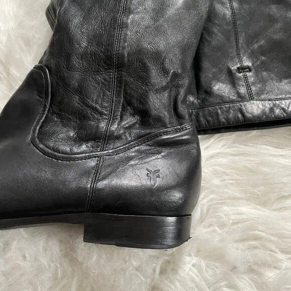 Frye Cindy Slouch Soft Black Leather Tall Pull On Riding Boots Size 8