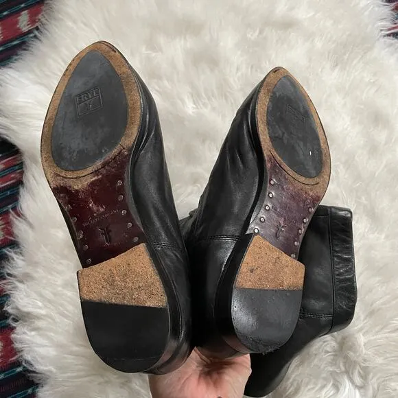 Frye Cindy Slouch Soft Black Leather Tall Pull On Riding Boots Size 8