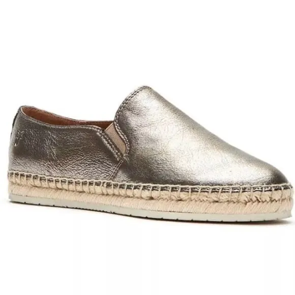 Frye Isbel Leather Espadrilles Size 9 9.5 Womens Flats Gold Silver Slip On Shoes