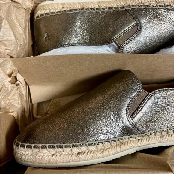 Frye Isbel Leather Espadrilles Size 9 9.5 Womens Flats Gold Silver Slip On Shoes