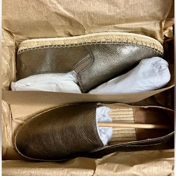 Frye Isbel Leather Espadrilles Size 9 9.5 Womens Flats Gold Silver Slip On Shoes