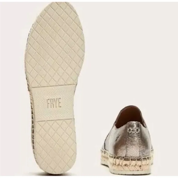 Frye Isbel Leather Espadrilles Size 9 9.5 Womens Flats Gold Silver Slip On Shoes