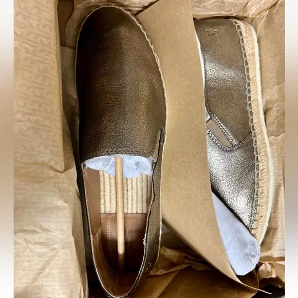 Frye Isbel Leather Espadrilles Size 9 9.5 Womens Flats Gold Silver Slip On Shoes