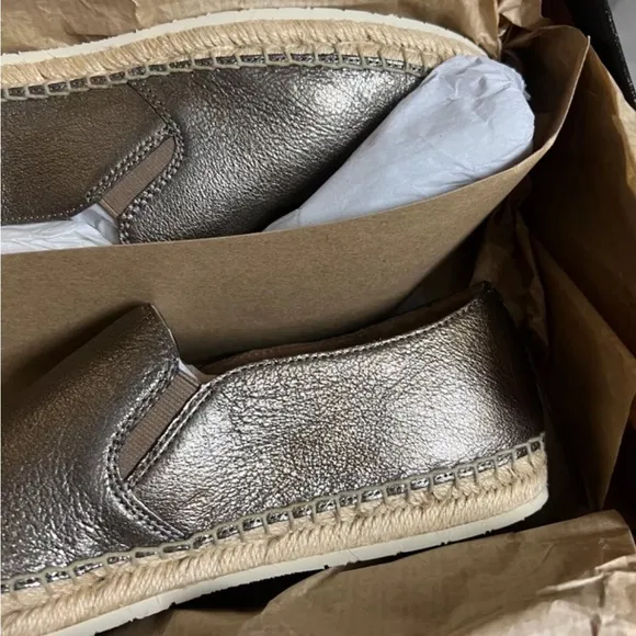 Frye Isbel Leather Espadrilles Size 9 9.5 Womens Flats Gold Silver Slip On Shoes