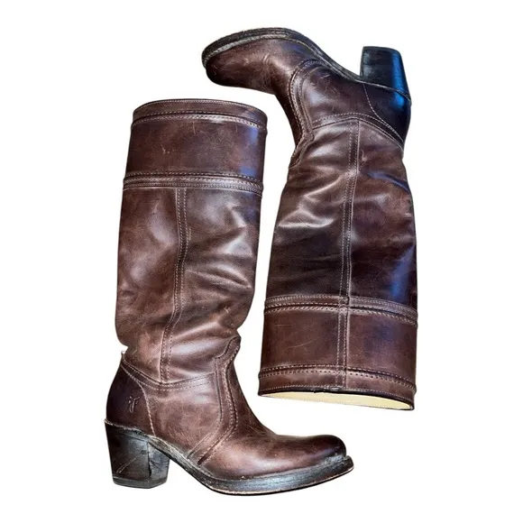Frye Jane tall pull on cowboy boots size 6 1/2 brown western festival country