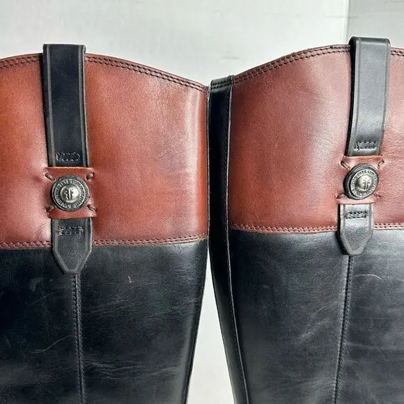 Frye Jayden Brown and Black Leather Button Two Tone Riding Boots size 7