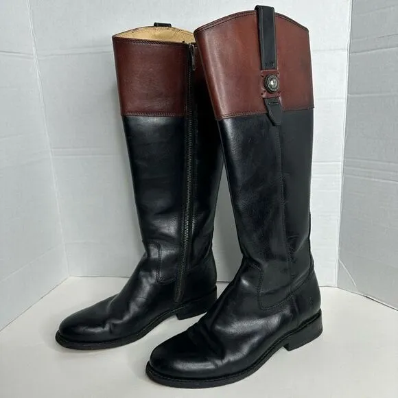 Frye Jayden Brown and Black Leather Button Two Tone Riding Boots size 7