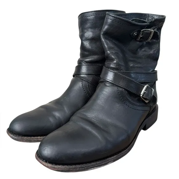 Frye Jayden Cross Engineer Black Leather Moto Boots 8.5 B