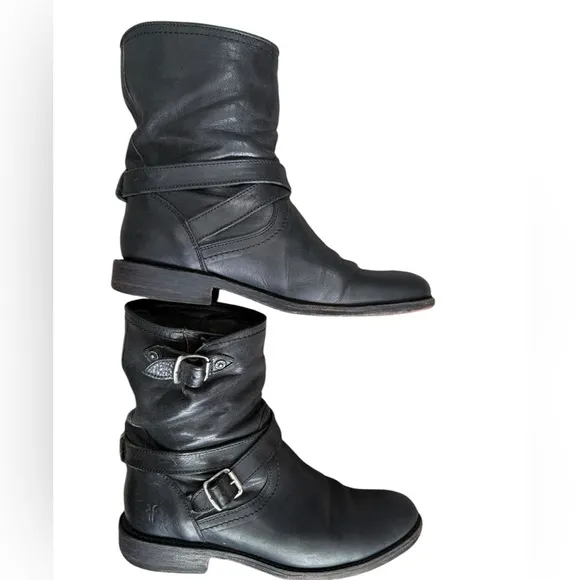 Frye Jayden Cross Engineer Black Leather Moto Boots 8.5 B