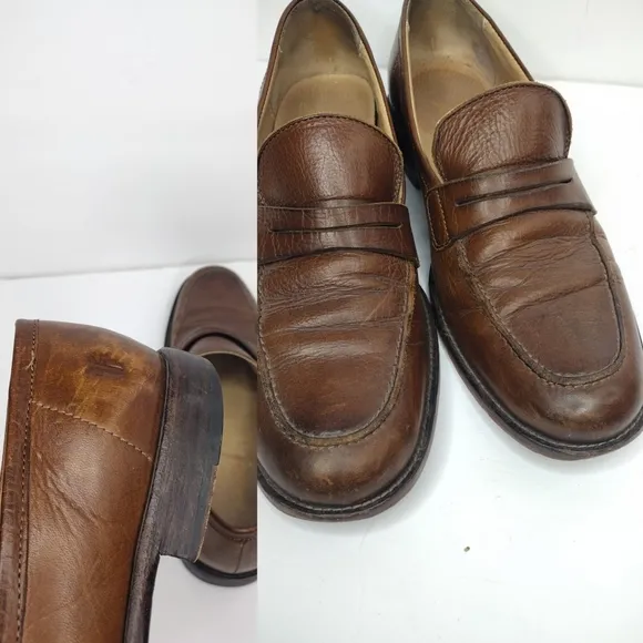Frye John A. Men's Brown Leather Round Toe Office Slip On Penny Loafers Size 10