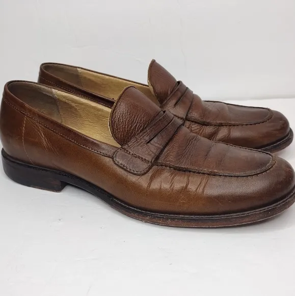 Frye John A. Men's Brown Leather Round Toe Office Slip On Penny Loafers Size 10