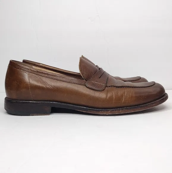 Frye John A. Men's Brown Leather Round Toe Office Slip On Penny Loafers Size 10