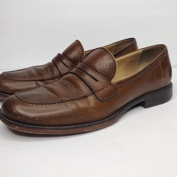 Frye John A. Men's Brown Leather Round Toe Office Slip On Penny Loafers Size 10