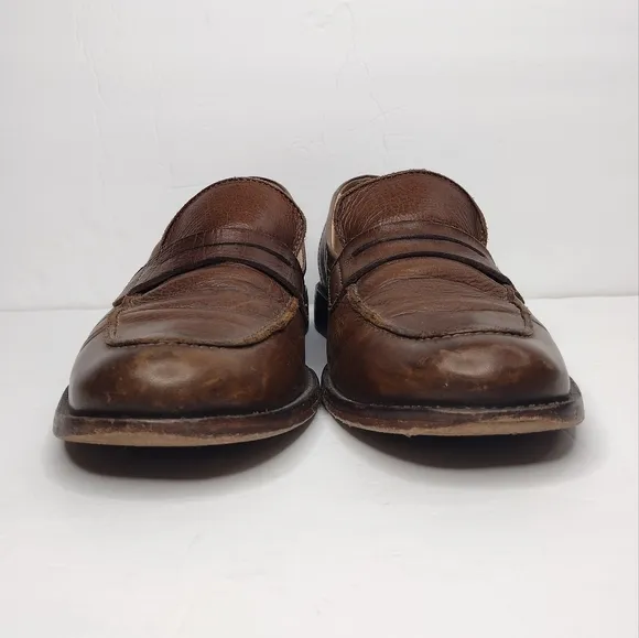 Frye John A. Men's Brown Leather Round Toe Office Slip On Penny Loafers Size 10