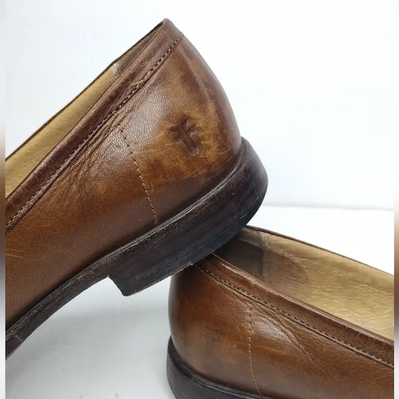 Frye John A. Men's Brown Leather Round Toe Office Slip On Penny Loafers Size 10