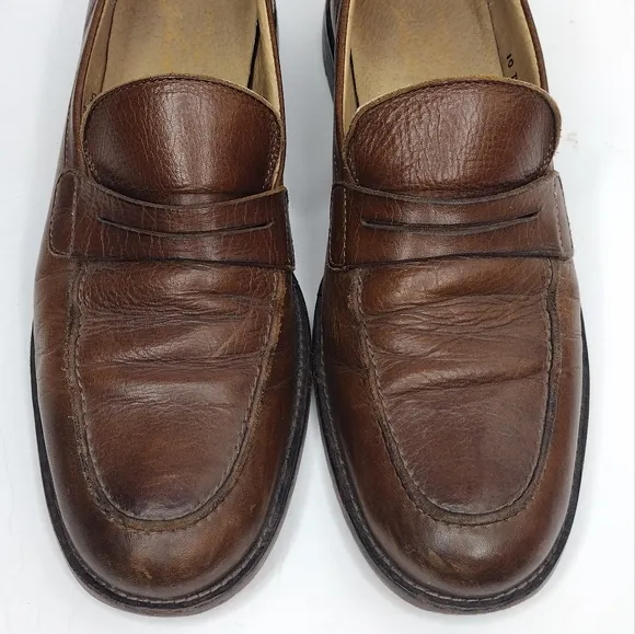 Frye John A. Men's Brown Leather Round Toe Office Slip On Penny Loafers Size 10