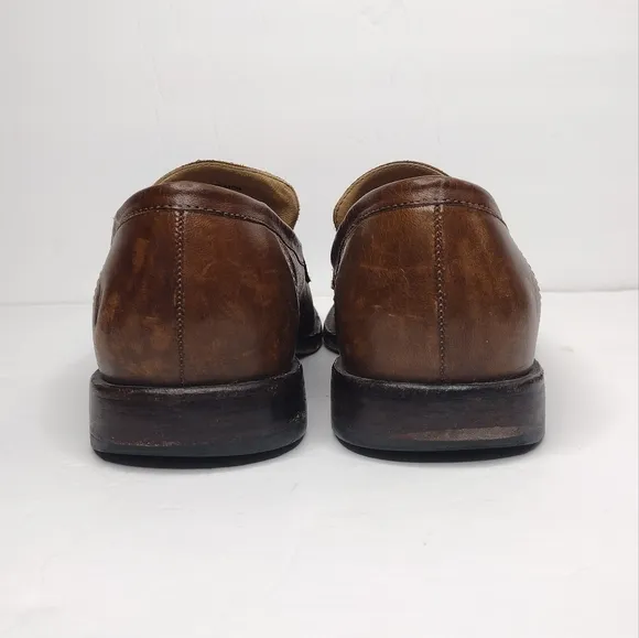 Frye John A. Men's Brown Leather Round Toe Office Slip On Penny Loafers Size 10