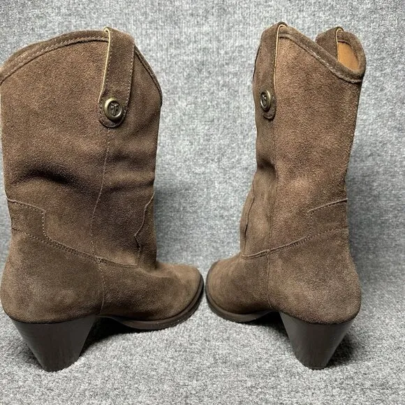 Frye June Leather Western Boots Chocolate Brown Chelsea Pull On Heeled Size 7.5