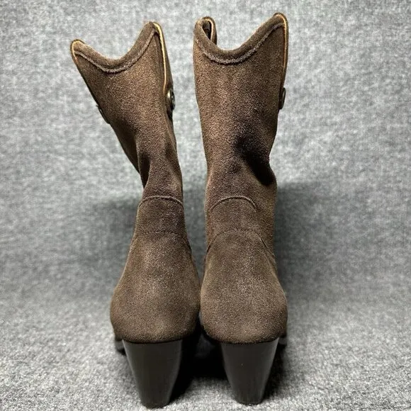 Frye June Leather Western Boots Chocolate Brown Chelsea Pull On Heeled Size 7.5