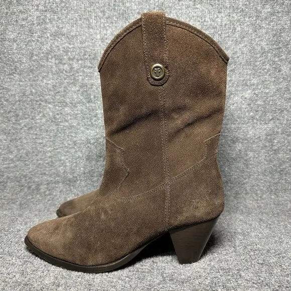Frye June Leather Western Boots Chocolate Brown Chelsea Pull On Heeled Size 7.5
