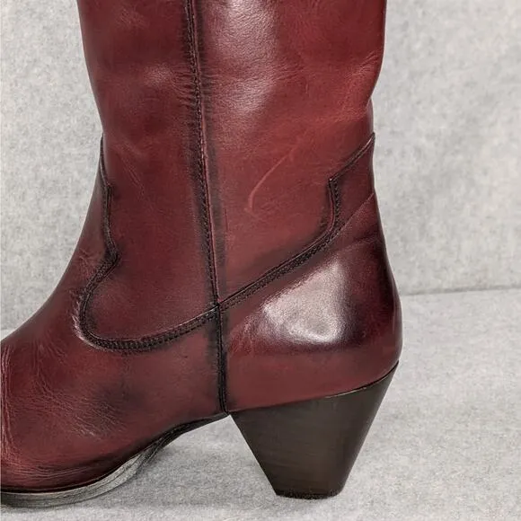 Frye June Leather Western Boots Wine Red Pull On Heeled Size 11 B