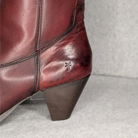 Frye June Leather Western Boots Wine Red Pull On Heeled Size 11 B