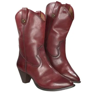 Frye June Leather Western Boots Wine Red Pull On Heeled Size 11 B