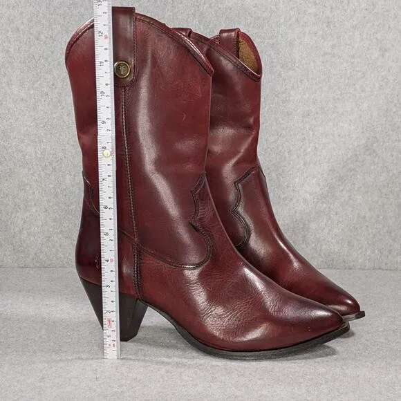 Frye June Leather Western Boots Wine Red Pull On Heeled Size 11 B