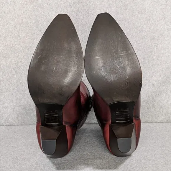 Frye June Leather Western Boots Wine Red Pull On Heeled Size 11 B