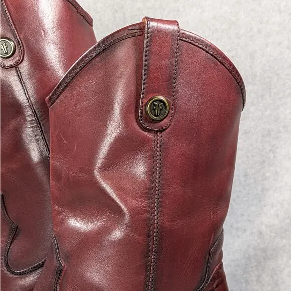 Frye June Leather Western Boots Wine Red Pull On Heeled Size 11 B
