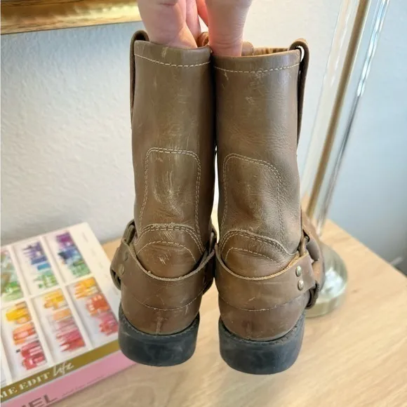 Frye Kids Unisex Brown Distressed Leather Harness‎ Pull On Boots 12.5