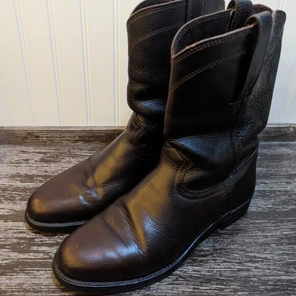 Frye Leather Black/Brown Roper Boots Men's Almond Toe Pull On Size 8 M
