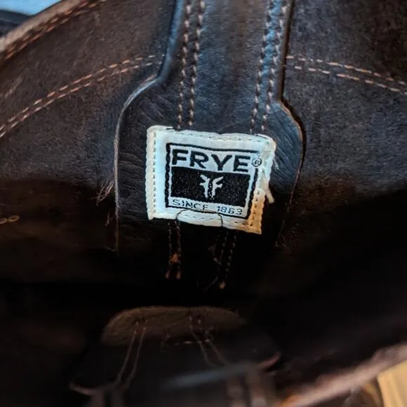 Frye Leather Black/Brown Roper Boots Men's Almond Toe Pull On Size 8 M