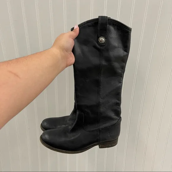 Frye Melissa Black Leather Pull On Riding Boots Sz 7B