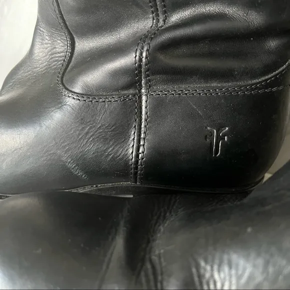 Frye Melissa button black tall leather low heel riding pull on boots size 7.5