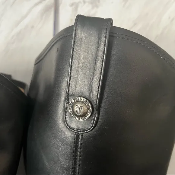 Frye Melissa button black tall leather low heel riding pull on boots size 7.5