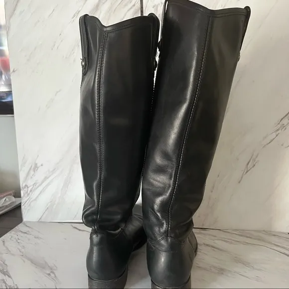 Frye Melissa button black tall leather low heel riding pull on boots size 7.5