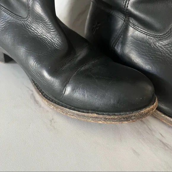 Frye Melissa button black tall leather low heel riding pull on boots size 7.5