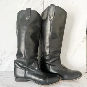 Frye Melissa button black tall leather low heel riding pull on boots size 7.5